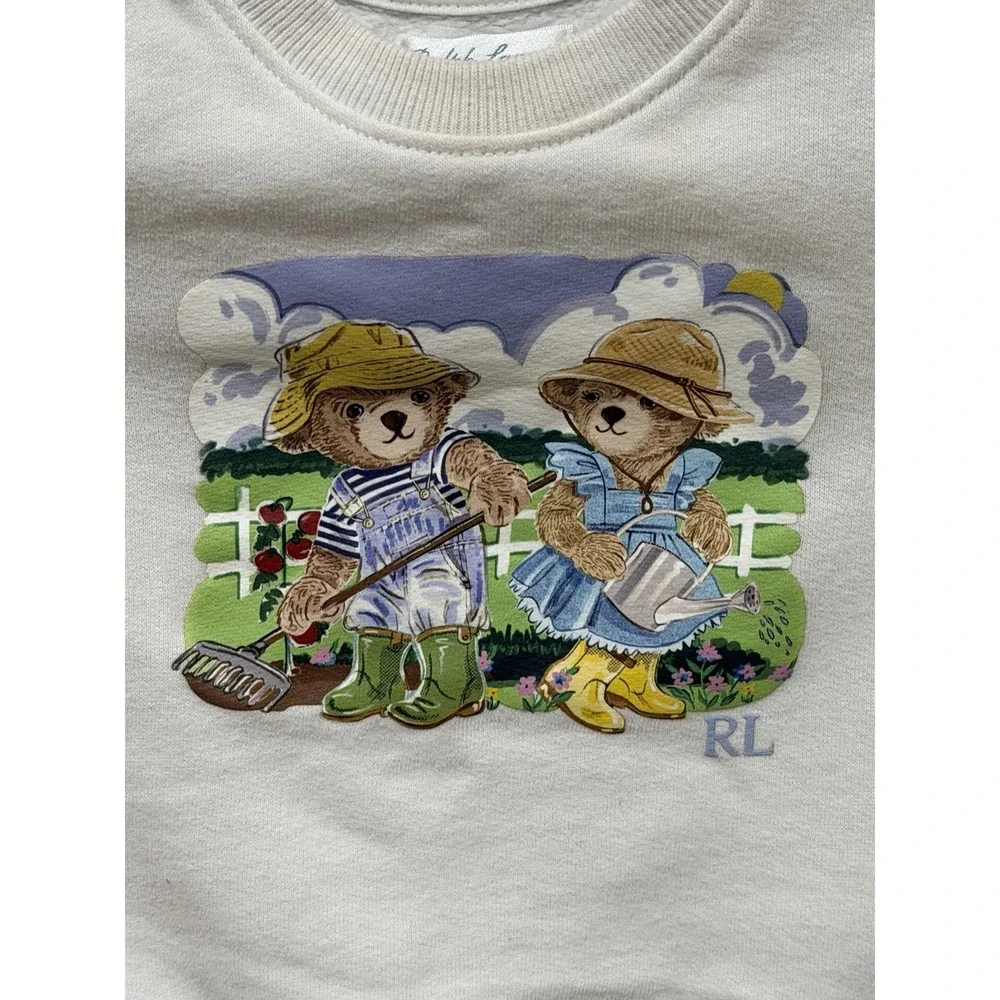 Ralph Lauren Polo Bear Gardening Graphic Crewneck Pullover Fleece Sweatshirt 12M